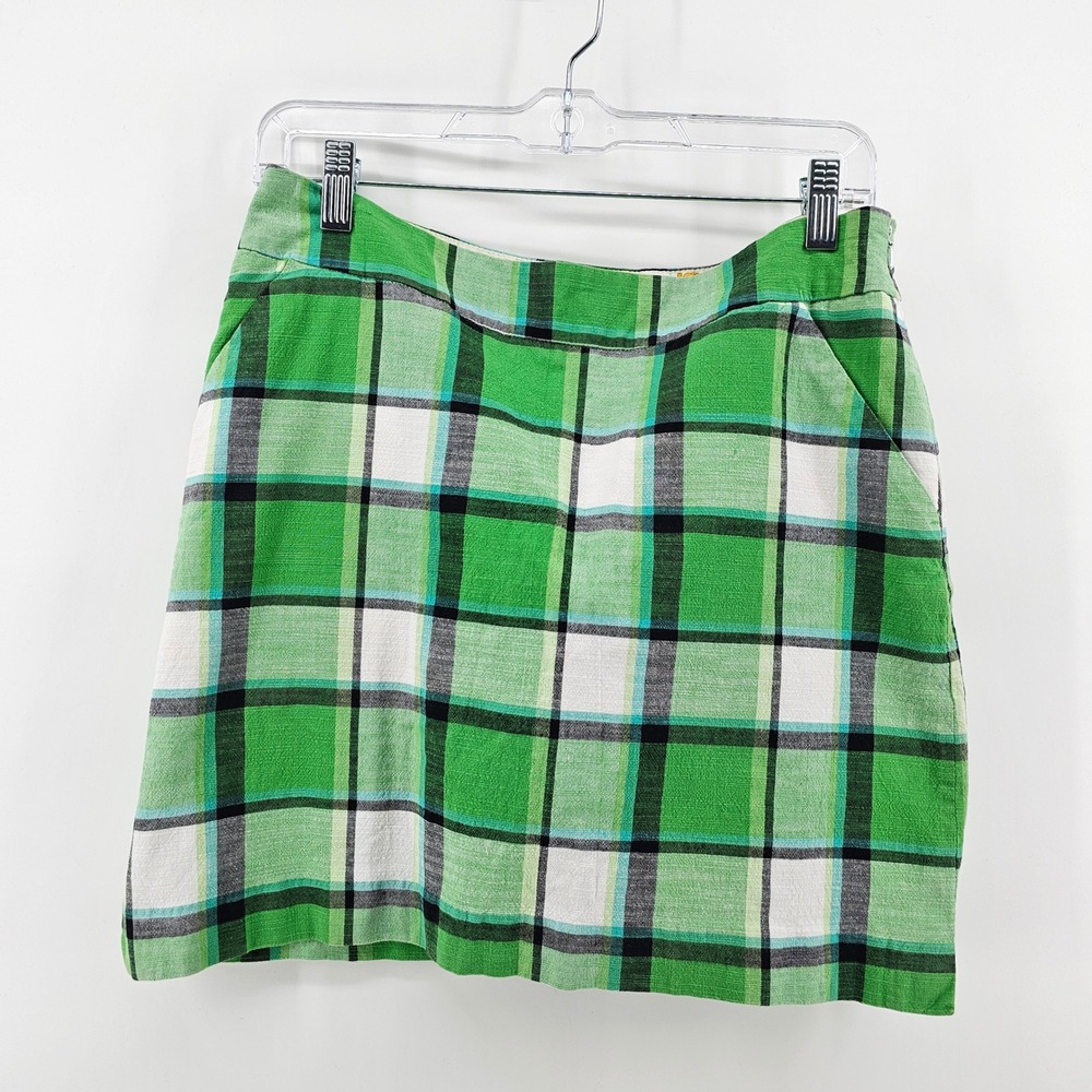 Loudmouth Golf Skirt Womens 8 Green Plaid Checkered Cotton Stretch Mini Skort